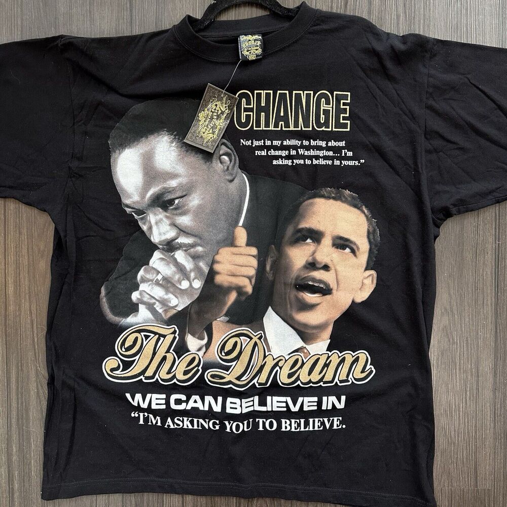 NWT MLK Barack Obama Change Dream Rap Tee T Shirt Black Men’s Size XXL Y2K Vote
